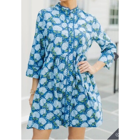 Shop The Mint Always The One Blue Hydrangea Dress Womens L Preppy Classic - Picture 2 of 10